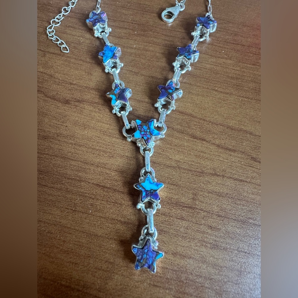 Starry Purple Dahlia Turquoise Sterling Silver Lariat Necklace